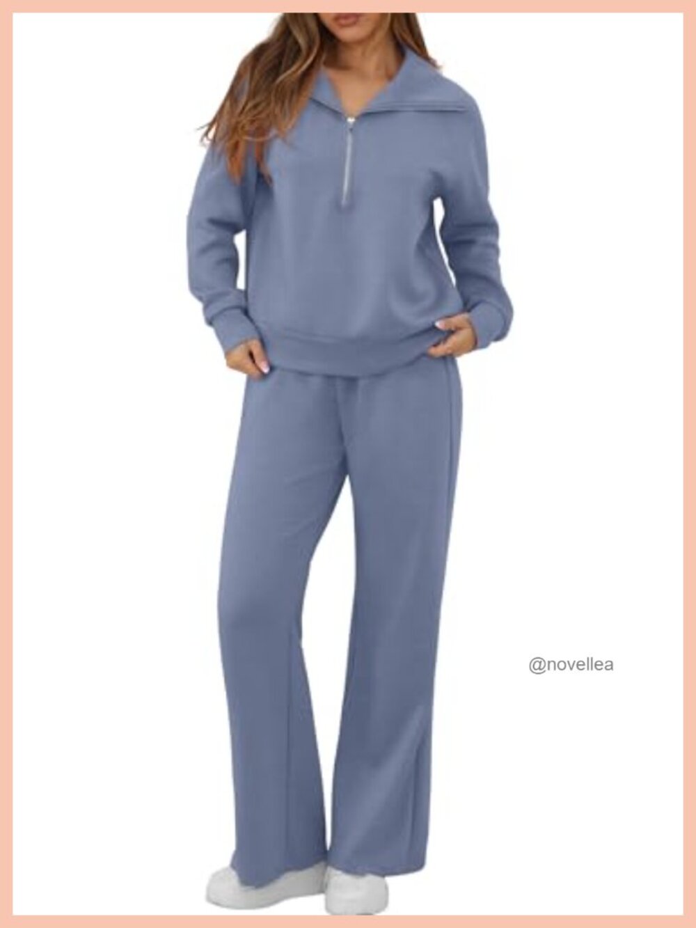 2 Piece Lounge Set Sweatsuit Half Zip Wide Leg Pants Relaxed Fit